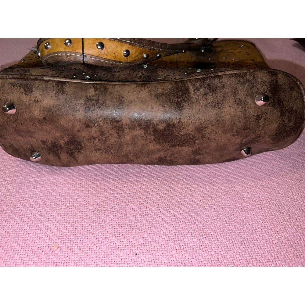 Montana West Concealed Carry Tote Bag Western Laser Cut Rhinestone Brown New - Picture 8 of 9